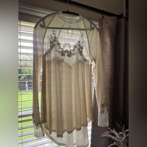 Free People Cream Sheer Floral Blouse